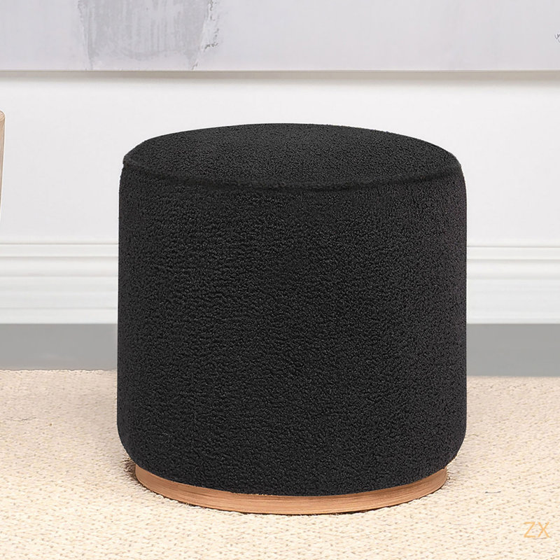 Repose-pieds rond imitation peau de mouton, Noir
