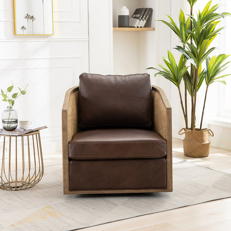 Fauteuil demi-tonneau pivotant de 30,12 po Bartly, Cuir brun foncé