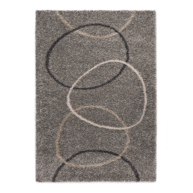 Tapis gris tissé à la machine Wajieh, Rectangle 6 pi 7 po x 9 pi 6 po