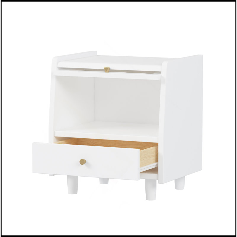 Table de chevet en bois avec armoire de rangement et 1 tiroir, une élégance exquise avec des solutions de rangement naturelles pour la chambre à coucher