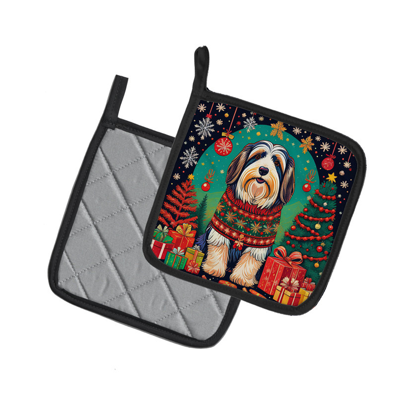 Paire de porte-casseroles Bearied Collie Christmas
