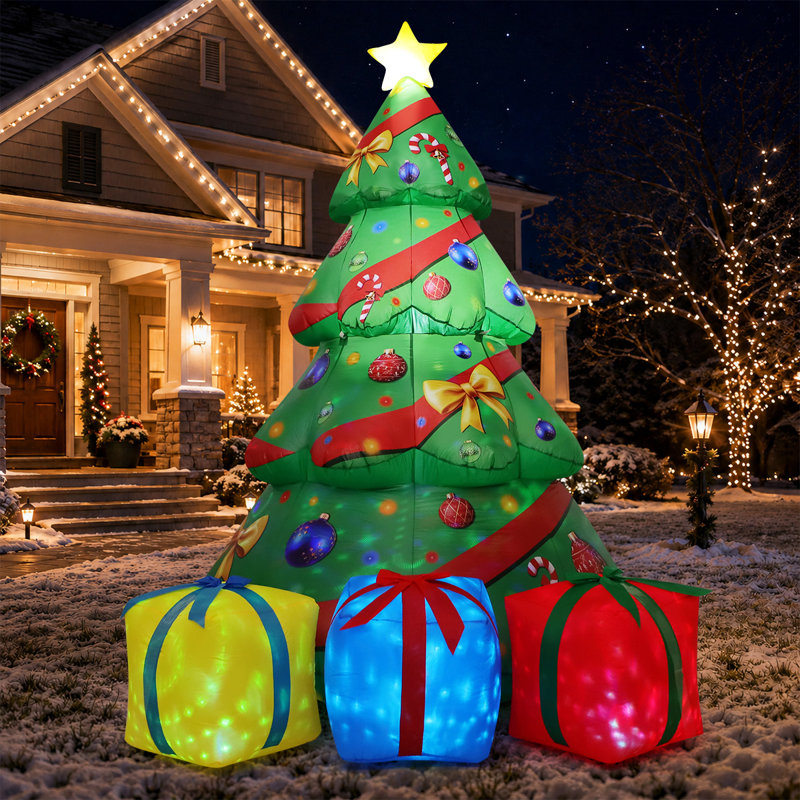  Arbre de Noël gonflable illuminé 8 pi avec boîtes-cadeaux