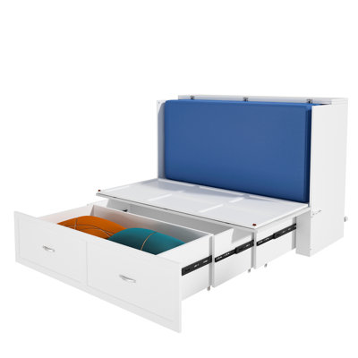 Full Size Murphy Bed with Storage Drawer, Built-In USB Charging Station and Outlet