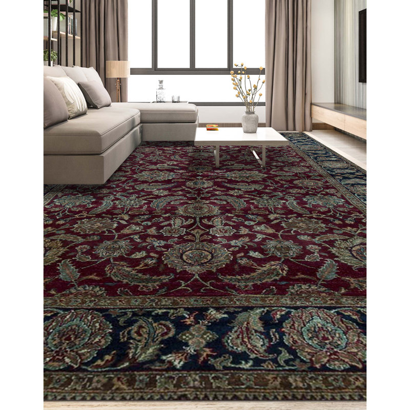 Sona Wool Oriental Area Rug in Red/Navy