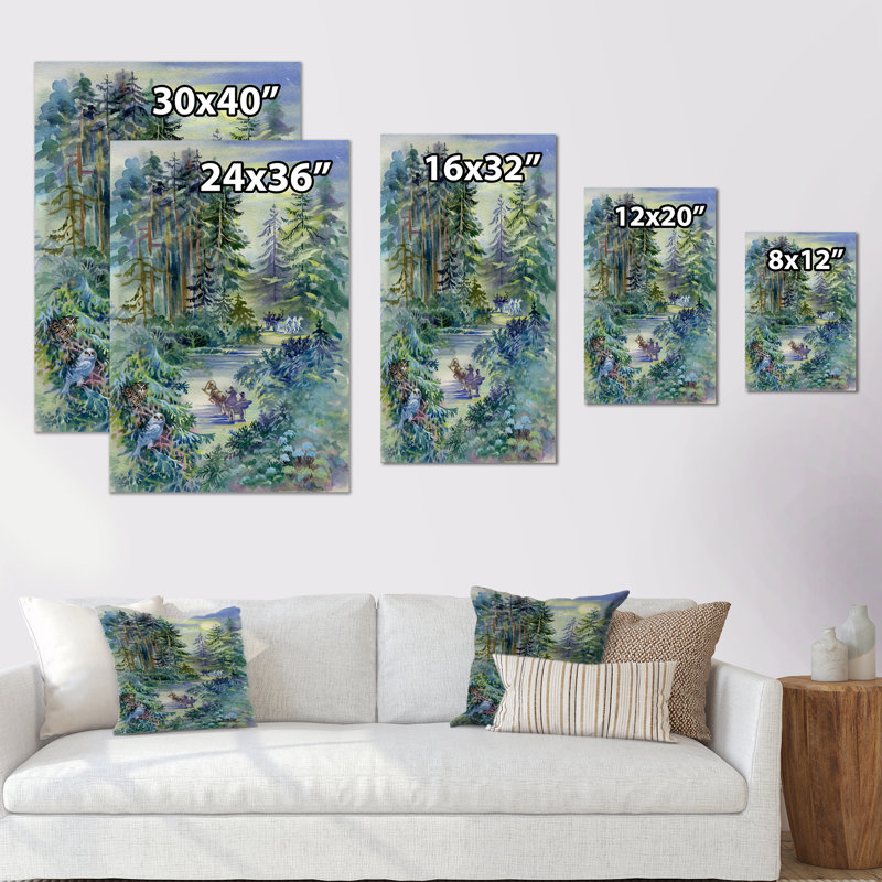 Forêt grunge la nuit - Peinture, H 12 po x l 8 po x P 1 po, Toile tendue