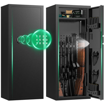 Besafety 12-15 Gun Cabinet, Quick Access Long Gun Safe For Home Rifles And Pistols, Large Unassembled Rifle Safe With Removable Shelves, Pegboard, Digital Keypad, Alarm System