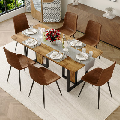 Dining Table Set,67"L X 36"W Modern Rectangular Dining Table With Suede Dining Chairs