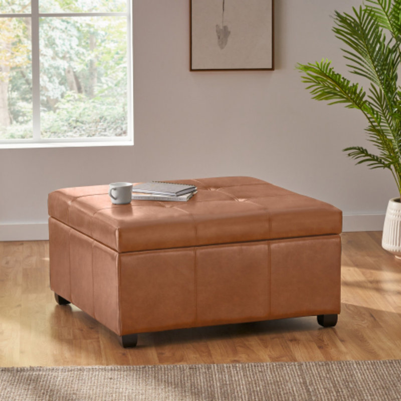 Repose-pieds capitonné en similicuir CARLSBAD, brun cognac