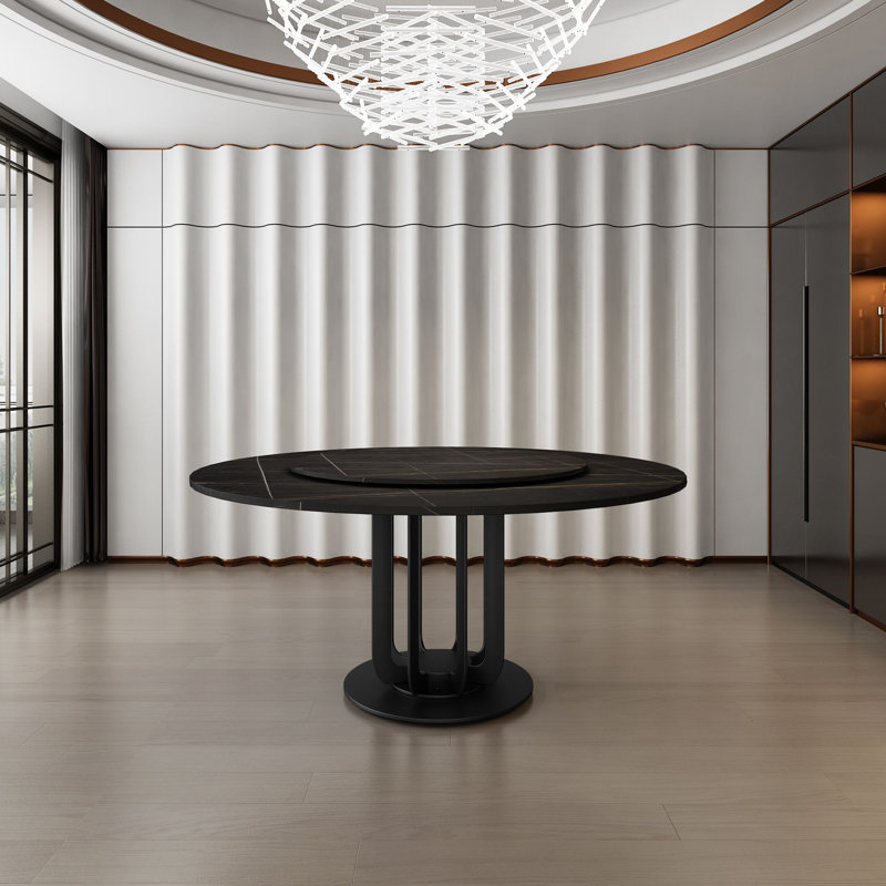 Aro Round Stone Top Metal Base Dining Table