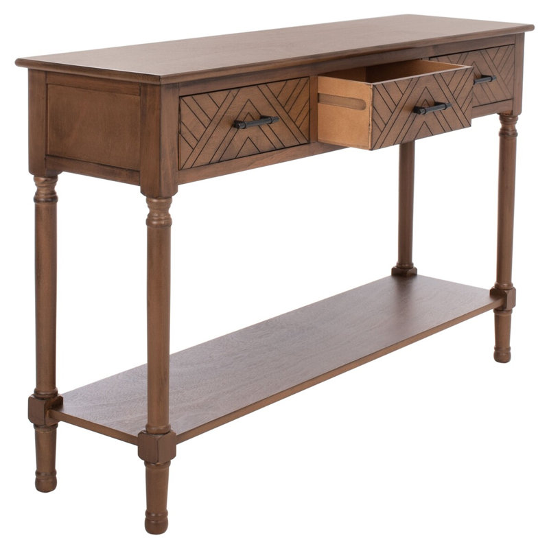 Stylish Chupp 47.3'' Console Table –Solid Wood Top with Storage Drawers, Turned Legs & Display Shelf, Brown