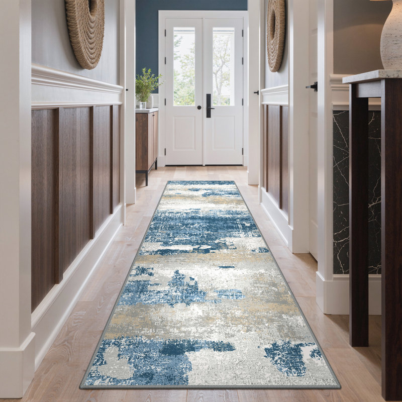 Tapis bleu Pavelina, Runner 2' x 7', Blue/Light Grey