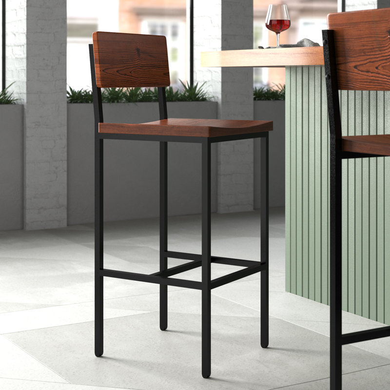 Tabouret en bois massif Memphis, Tabouret de bar d'une hauteur de siège de 30,25 p, Automne / noir