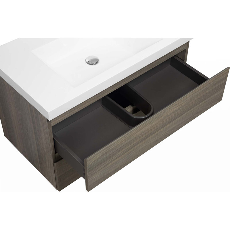 Meuble-lavabo flottant avec lavabo, Gris cendre