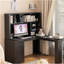 Bureau en L avec chargeur, bureau d'ordinateur avec tiroirs, bibliothèque, bureau d'angle moderne, bureau à domicile, bureau d'écriture en L, bureau d'ordinateur en fibre de carbone avec rangement, noir