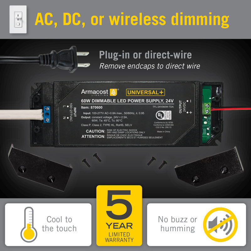 Universal+ Dimmable LED Driver 24V DC, 60W, 60