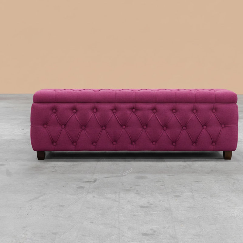 Riga Wide Velvet Tufted Rectangle Solid Color Ottoman Box with Storage, Upholstered Footstool Shoes Bench with Legs