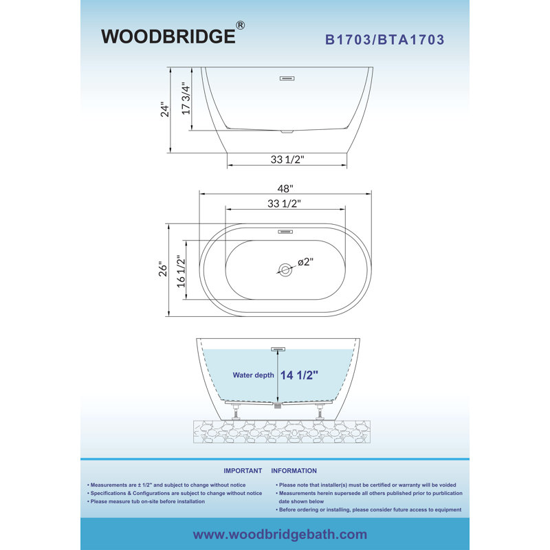 Aurora 48'' x 26'' Soaking Acrylic Bathtub, Brushed Nickel