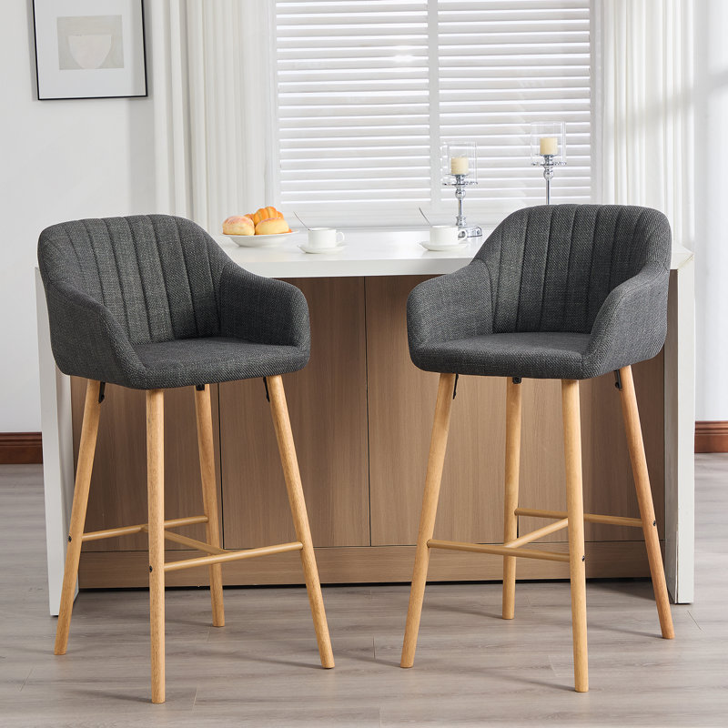 Ensemble de 2 tabourets de bar modernes avec îlot de cuisine avec dossier, accoudoirs, repose-pieds et pieds en bois massif