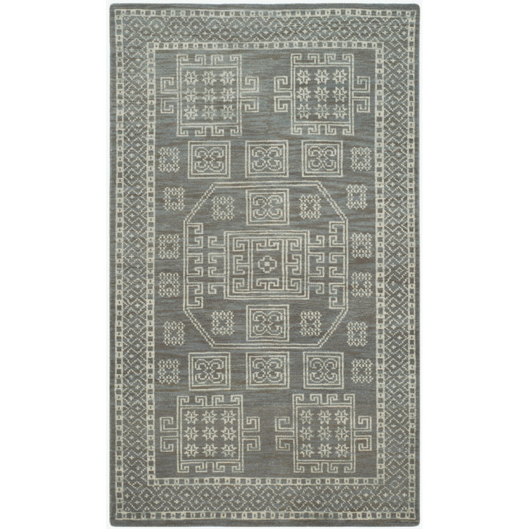 Alimatou Hand Knotted Wool/Cotton Abstract Rug in Grey