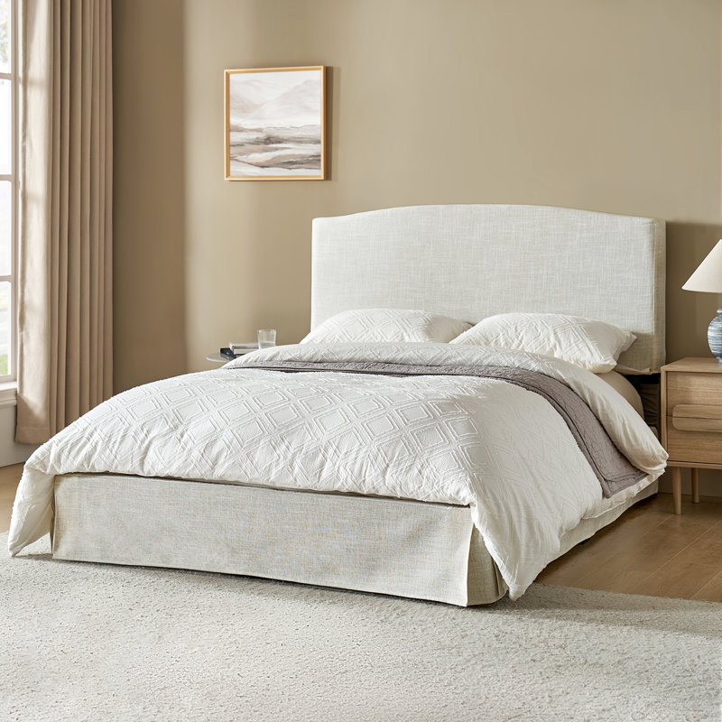 Finnin Modern Contemporary Justus Upholstered Platform Bed With Washable Slipcover, Ivory, Queen