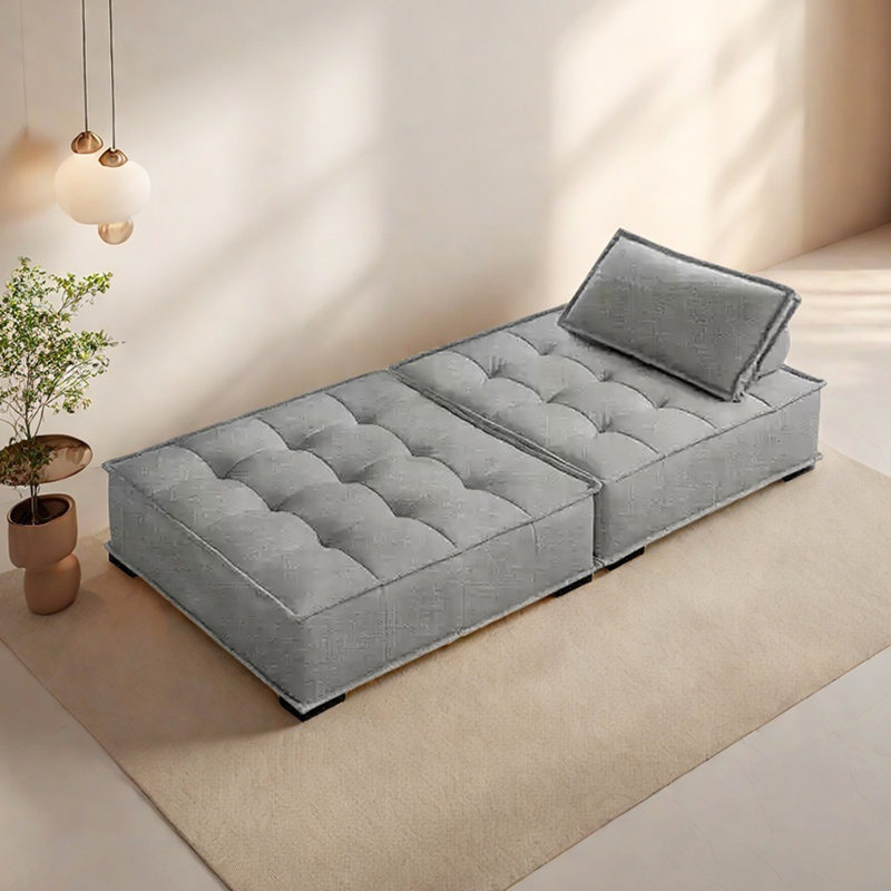 Chaise longue en coton et lin avec appui-tête amovible, Gris clair