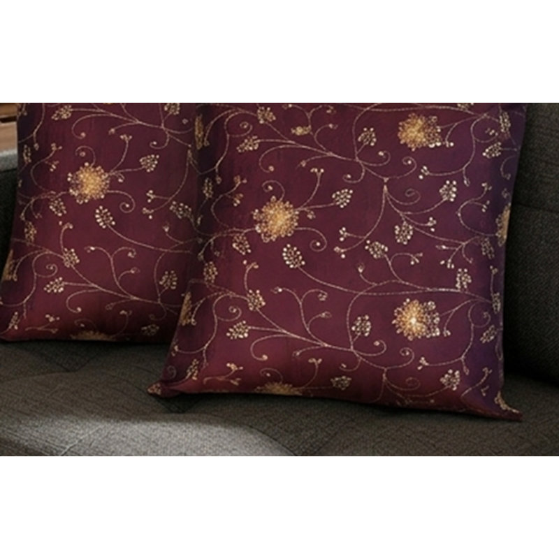 Housses de coussin décoratives faites à la main de 16 po x 16 po en soie florale, brun pour l'intérieur, paquet de 1