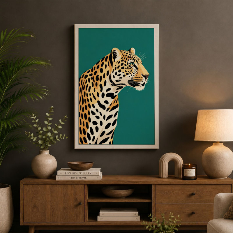 Leopard Profile Modern - Print, 24x16 - 61.0 x 40.6 cm, Cream Border