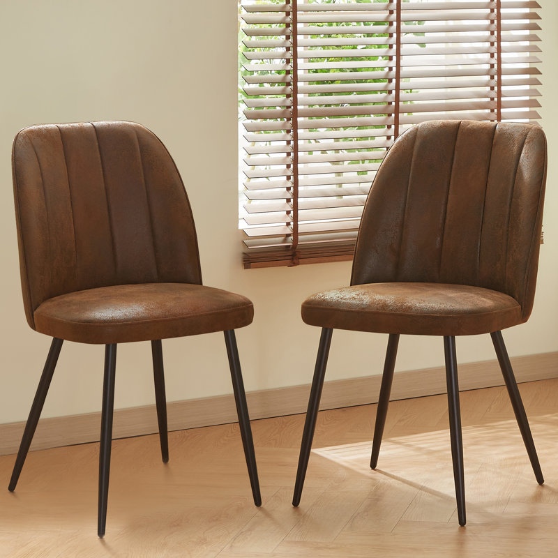 Tufted Velvet/Suede Upholstered Armless Dining Chair with Adjustable Feet, Brown