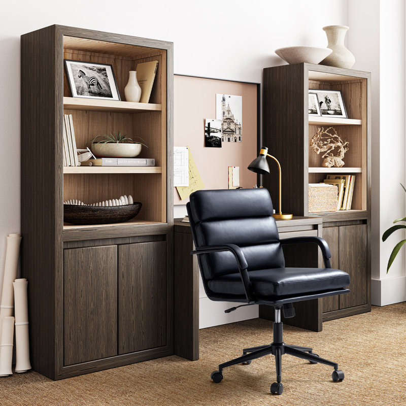 Anagrace Leather Upholstered Swivel Tilt Task Office Chair, Navy Pebbled Faux Leather