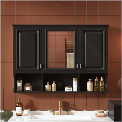 Armoire à pharmacie à miroir avec tablettes ouvertes, rangement mural avec portes et miroir, tablette réglable, armoire de rangement pour salle de bain au-dessus de la toilette