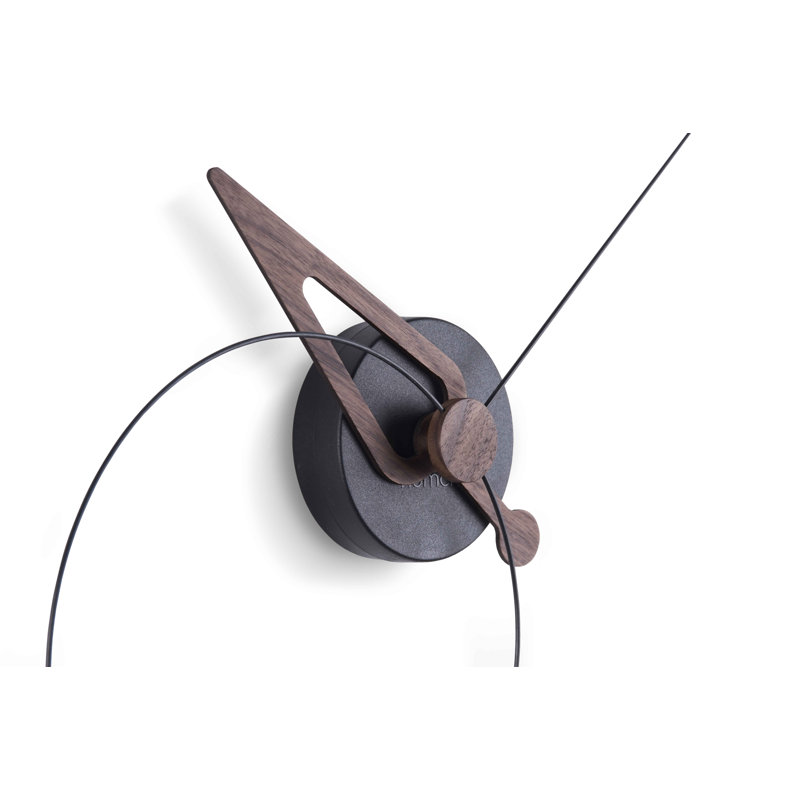 40cm Walnut Wood and Black Fiberglass Minimalist Wall Clock