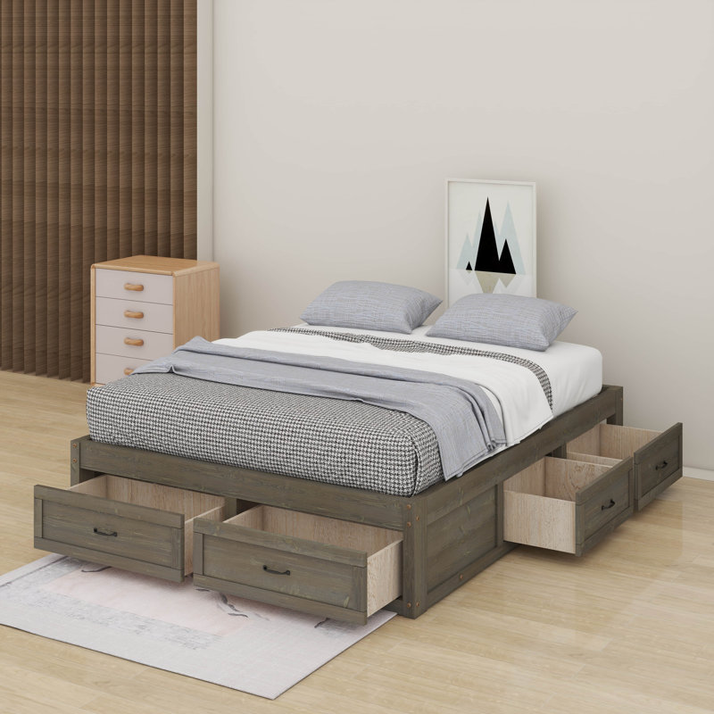 Grand lit plateforme avec tiroirs, Gris antique