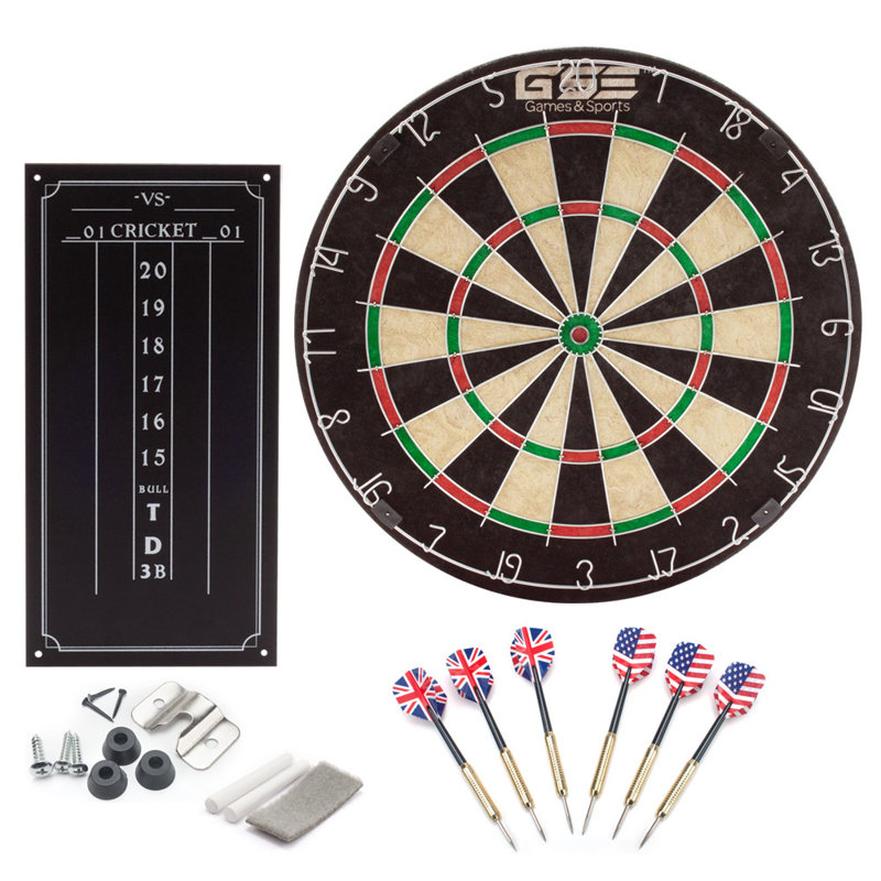 Jeu de fléchettes en poils de qualité professionnelle GSE de 18 pouces. Jeu de fléchettes en sisal avec six fléchettes à pointe en acier de 17 grammes et tableau de pointage
