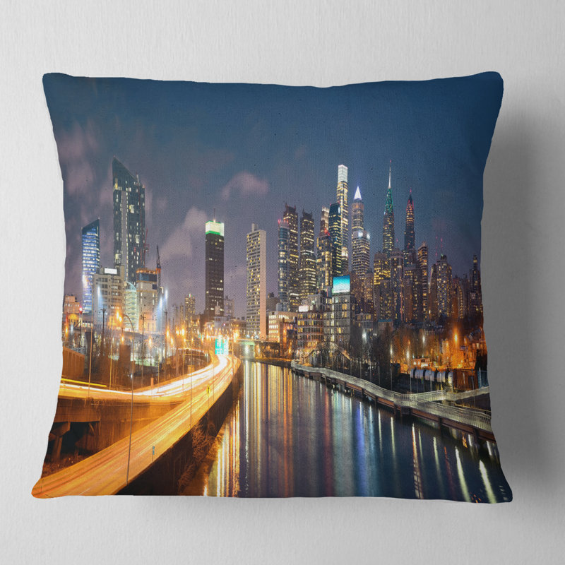 Coussin Philadelphia Skyline at Night, 16 po x 1 po, Coussin décoratif