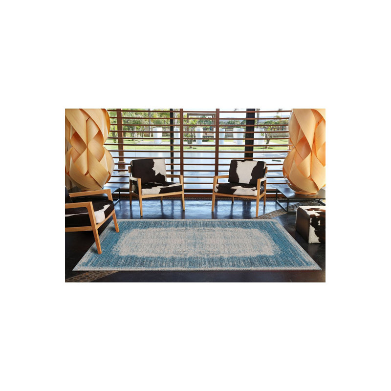 Tapis décoratif bleu à motif abstrait lavable à la machine, Sous-tapis rectangulaire 5 pi 1 po x 7 pi 7 po inc