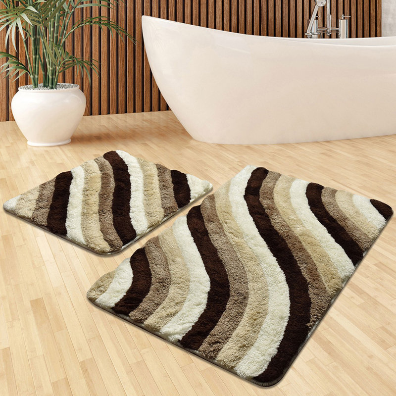 Ensemble de 2 tapis de bain Caulkins, Brun / blanc