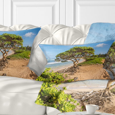 Coussin Green Tree sur la plage à Kauai, Hawaï - imprimé bord de mer
