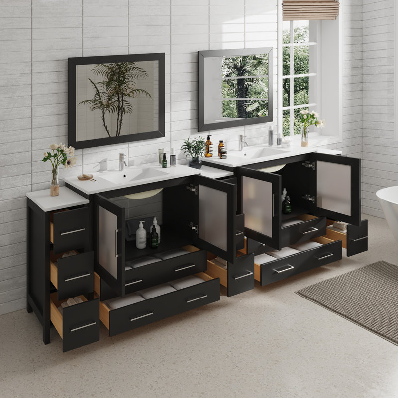  108" Double Bathroom Vanity Set with Mirror, Espresso