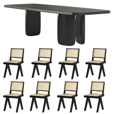 Black Solid Wood Ash Dining Table Set