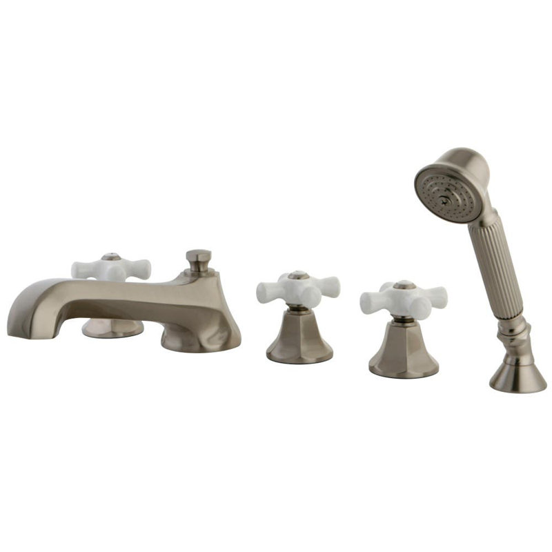 Kingston Brass Millennium Three-Handle 5-Hole Deck Mount Roman Tub Faucet with Hand Shower