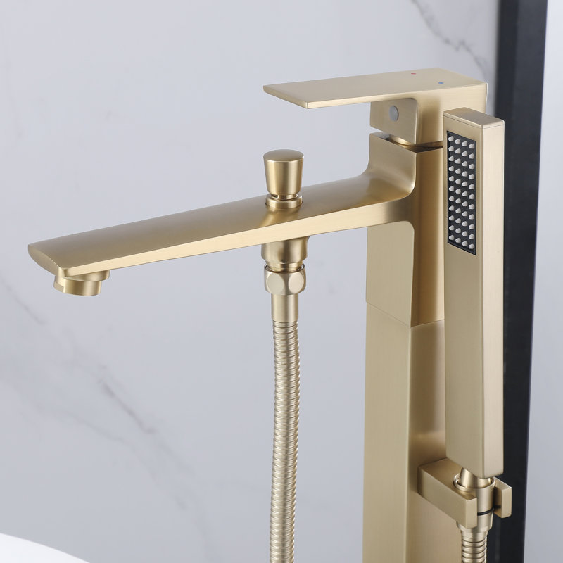 Floor Tub Spout with Diverter, Gold