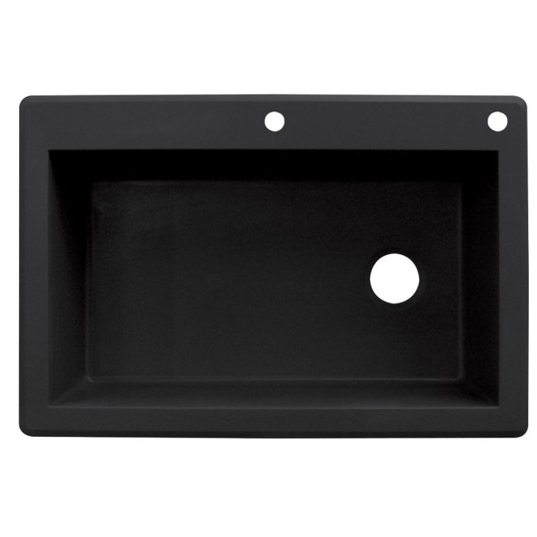 Radius 33 " L Drop-In Single Bowl Granite Kitchen Sink, 2 hole, Black