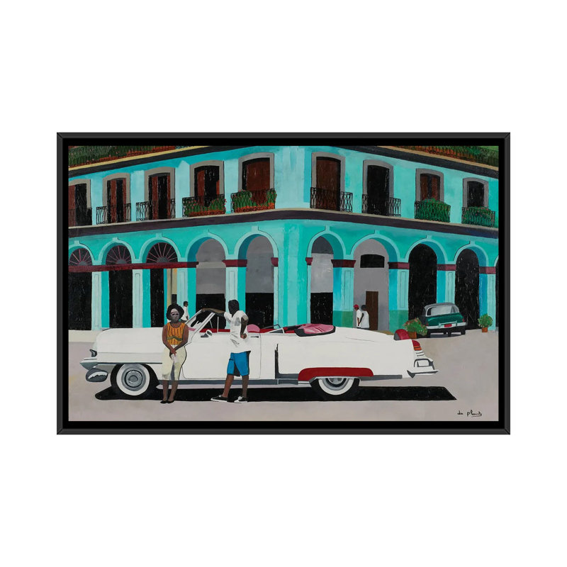 Turquoise Havana, Cuba - reproduction d'art murale - toile encadrée, H 18 po x l 26 po, Noir