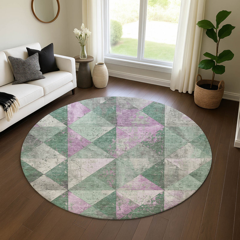 Premium Machine Washable Meidell AMF1721 Geometric Rug, Round 8'