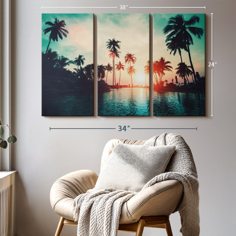 «Soft Sunset Over Palm Trees» sur, H 24 po x l 38 po x P 1,25 po