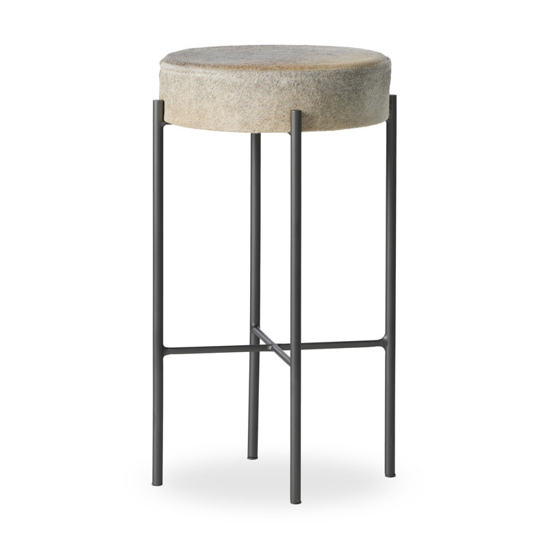 Tabouret de bar et de comptoir Eugenia, Tabouret de comptoir (siège d'une hauteur de 26 p, Peau mouchetée - noir et blanc
