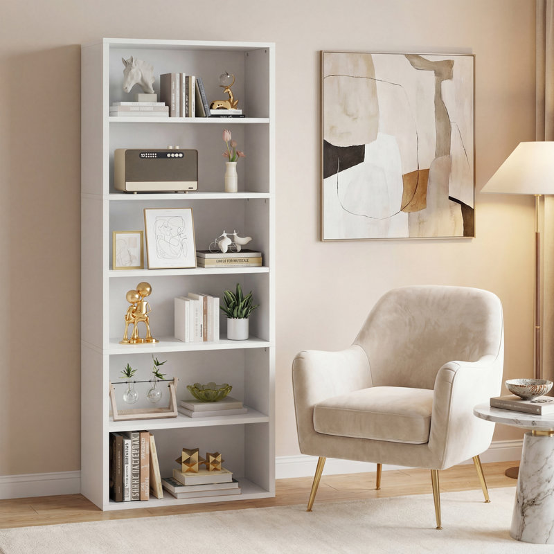 27.95 Inch Wide Standard Bookcase, Sturdy Storage Shelf For Home Space, White