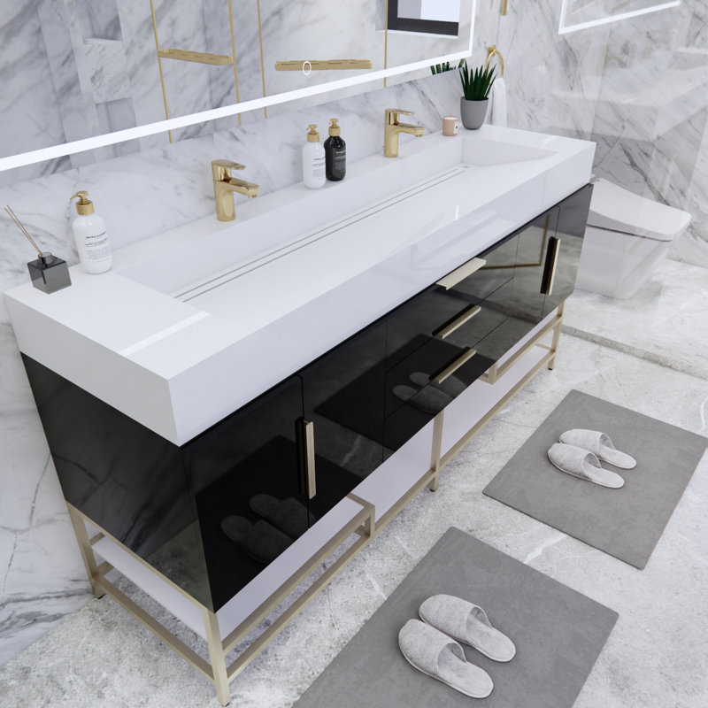 Ensemble de meuble-lavabo double 72 po Glasgow, Noir très lustré, Blanc lustré