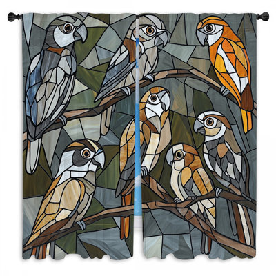 Parrots Window Curtains  Wildlife Bohemian Drapes - 2 Panels