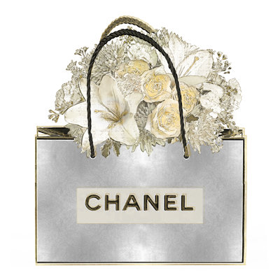 Silver Bag With Floral Bouquet by Madeline Blake - Wrapped Canvas Print
